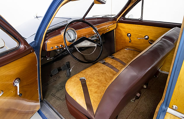 stunning interior of a 51 Ford Country Squire Woody Wagon