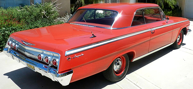 Rear view of the 62 Chevy Impala showing the distinctive taillights